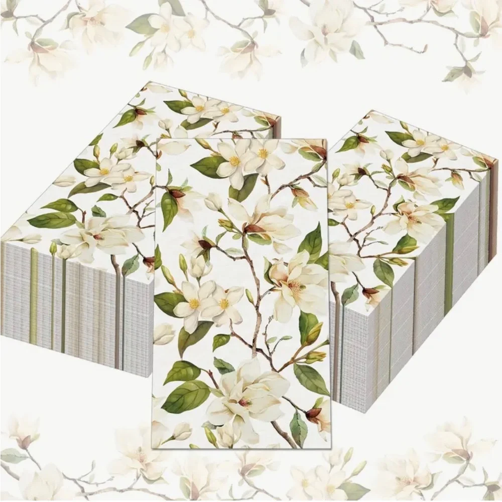Set of 100 Magnolia Floral Themed Dinner Napkin Guest Towels for Large Party